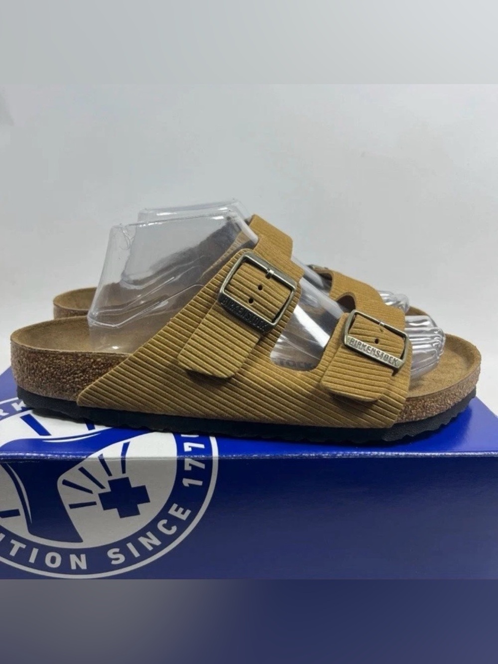 Birkenstock 💅 Arizona Corduroy Suede Cork Embossed Brown Sandals 6 6.5 37 41 - Picture 8 of 10